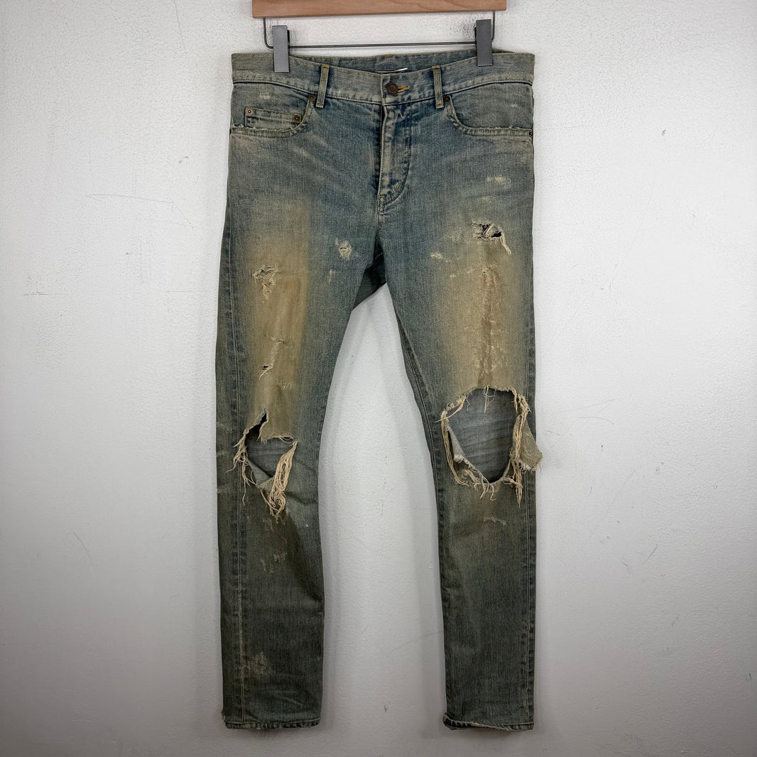 Saint Laurent D02 Washed Light Blue Distressed Jeans