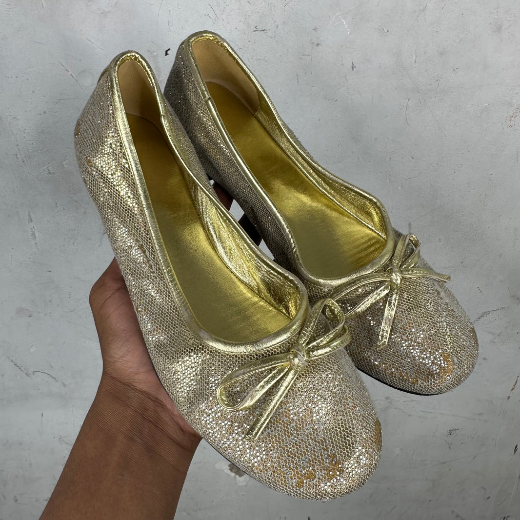 Balenciaga Gold Distressed Ballet Flat