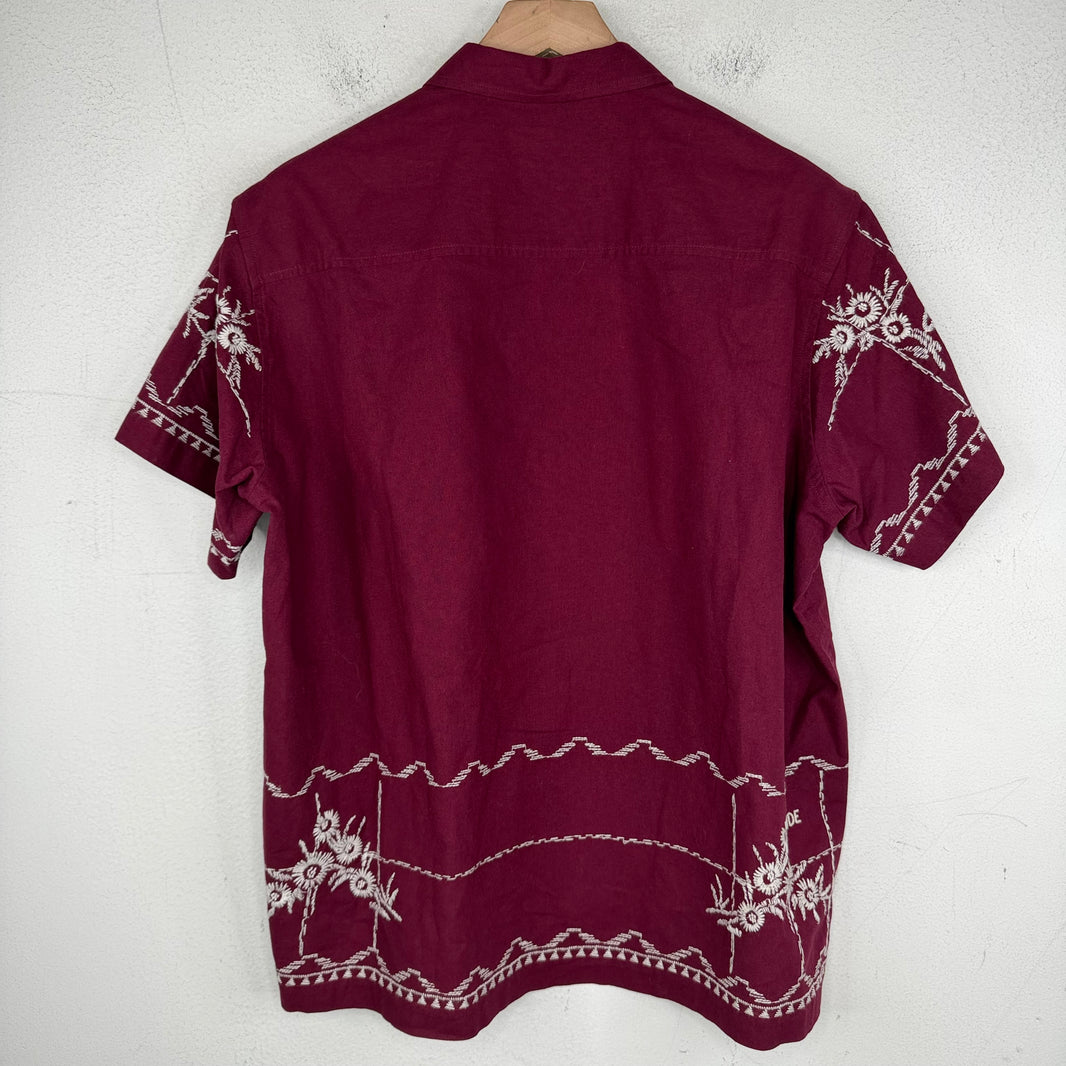 Bode Red Embroidered Flower S/S Shirt