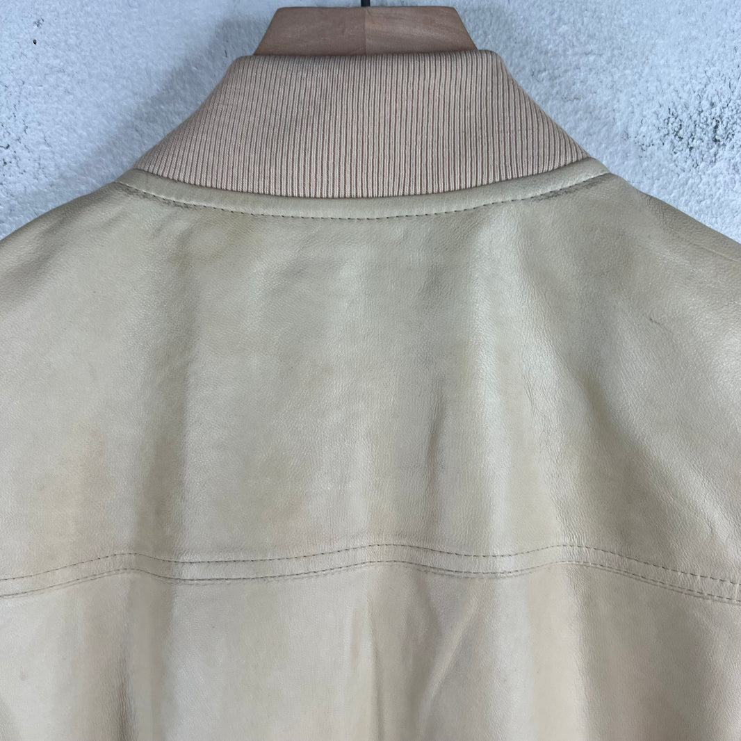 Rick Owens Cream Leather Bomber Jacket