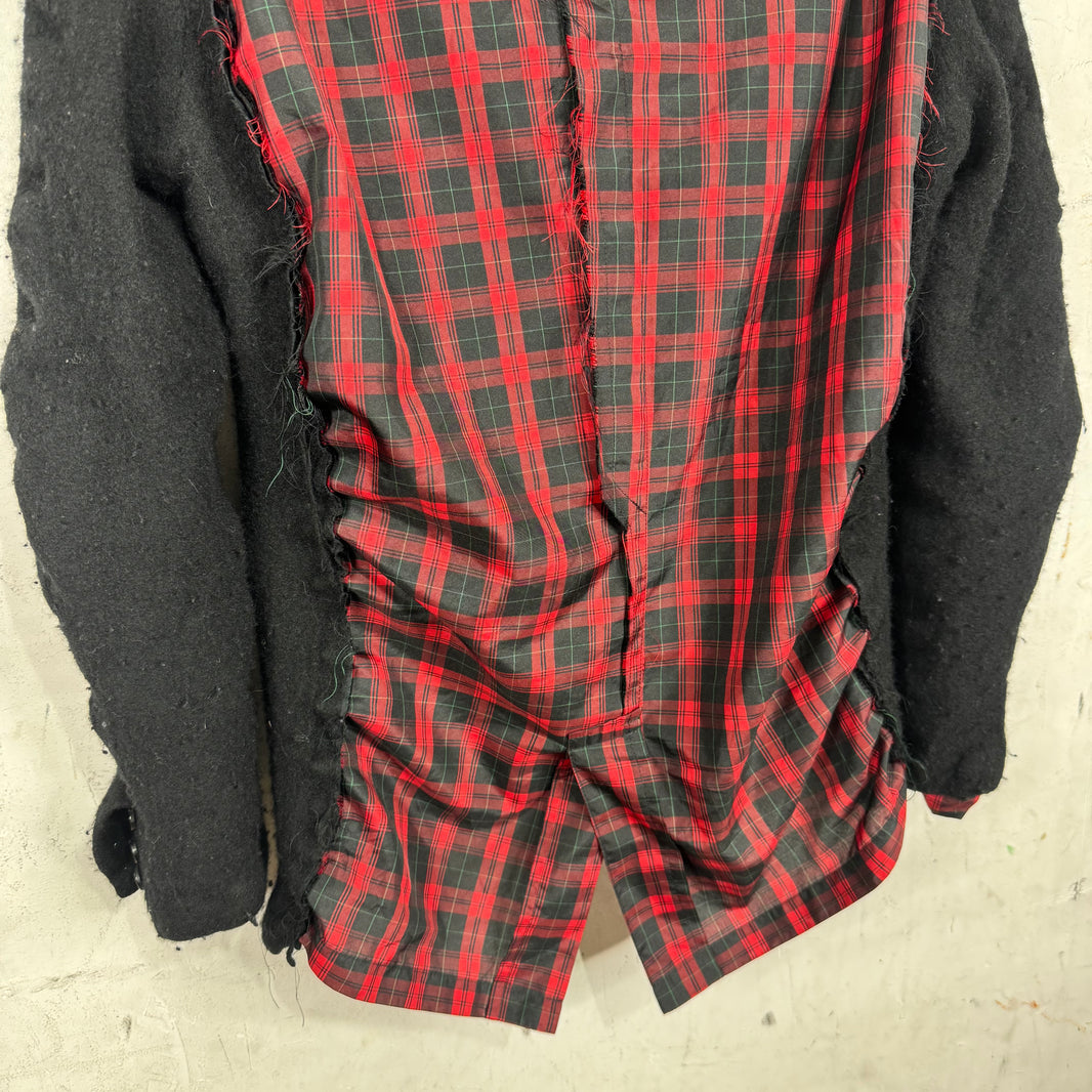 CDG Black Boiled Wool Sheer Tartan Jacket