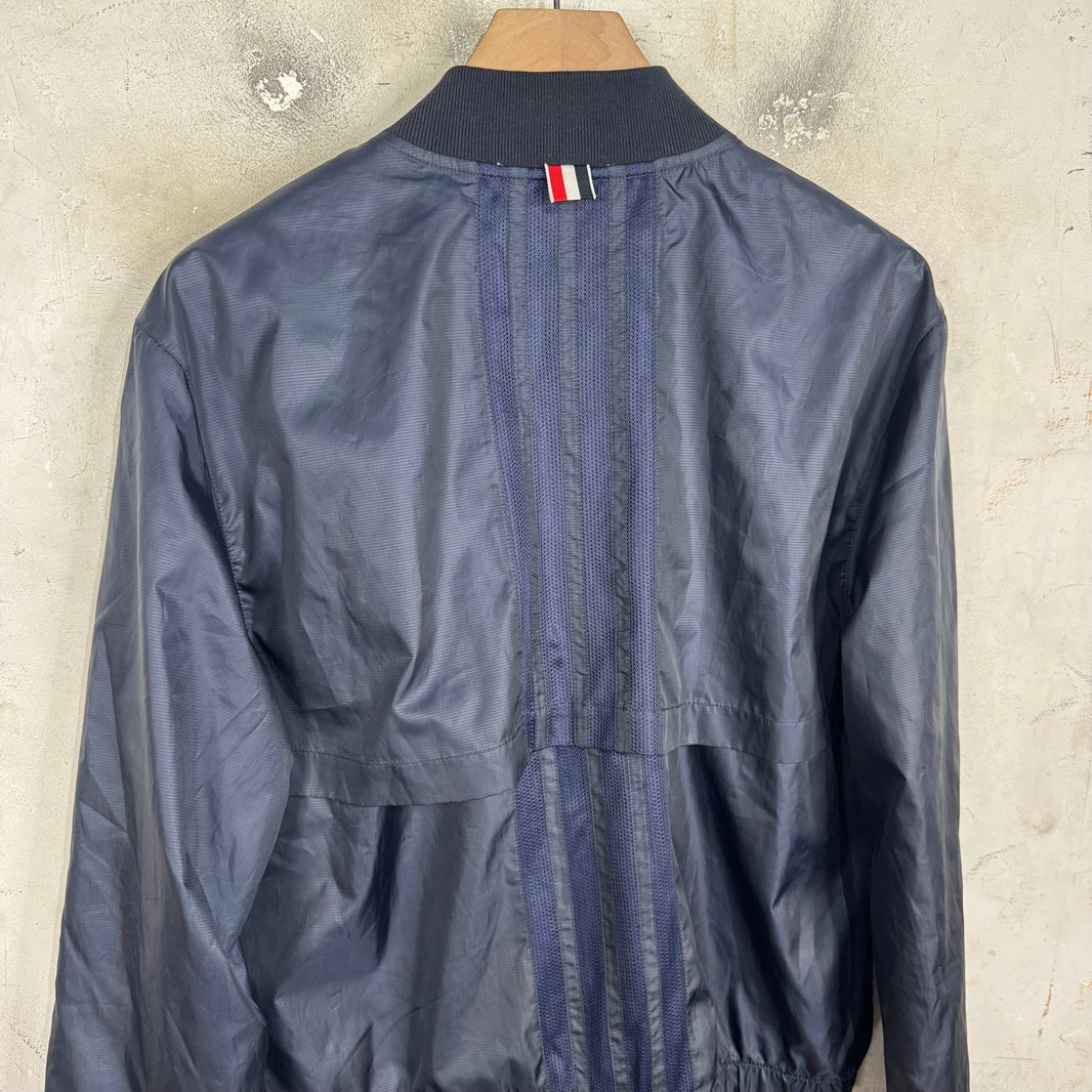 Thom Browne Navy Mesh Back Stripe Windbreaker