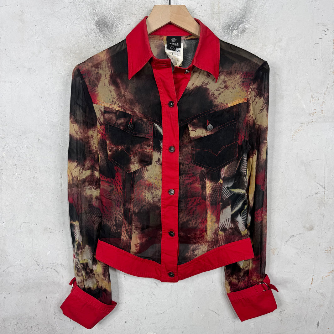 Versace Sheer Silk Printed Trucker Jacket