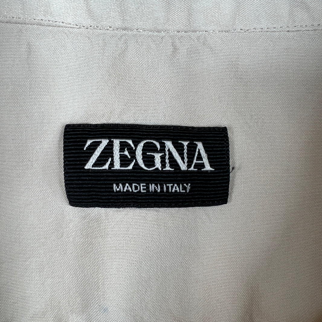 Zegna Beige Silk Button Up Shirt