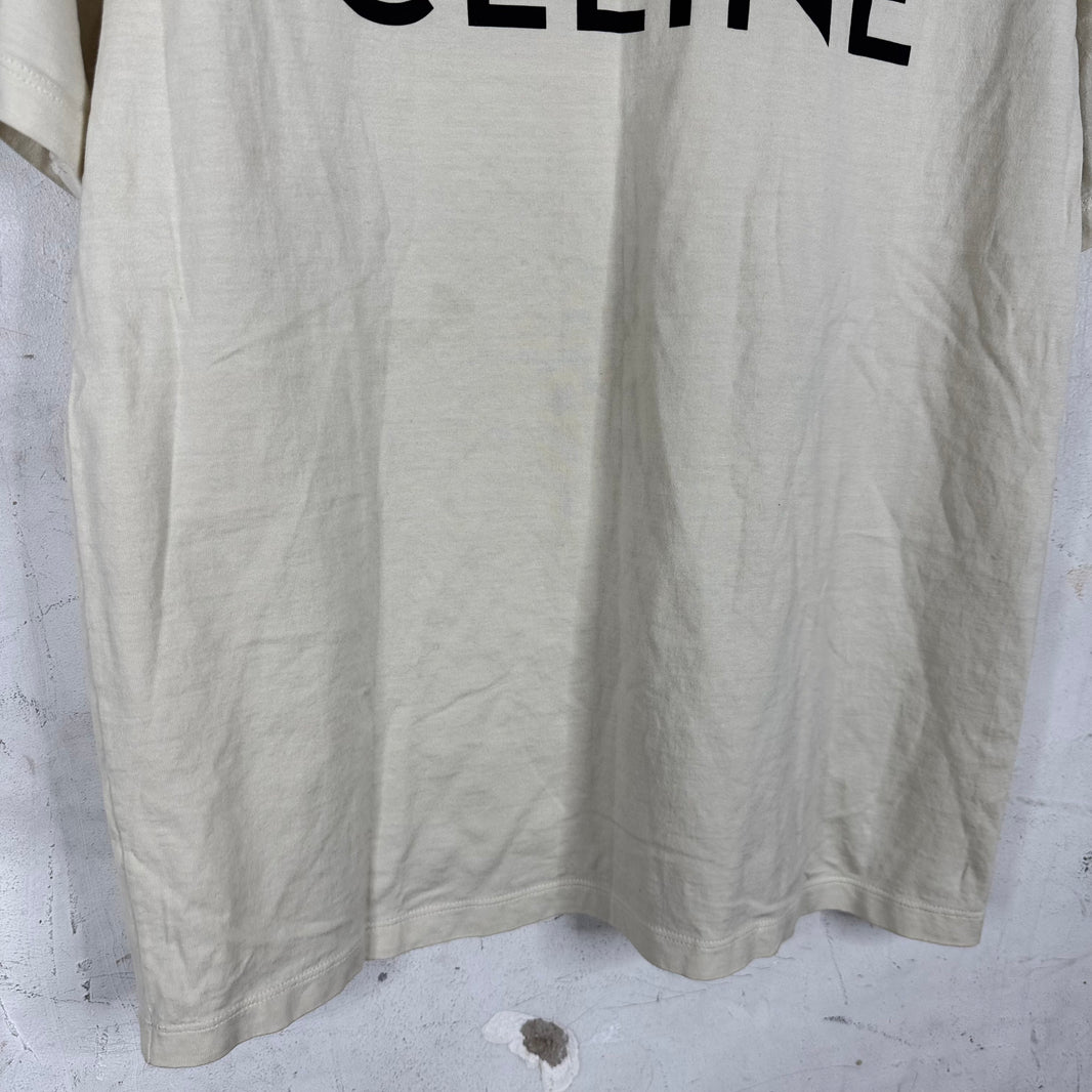Celine Beige Logo T-Shirt