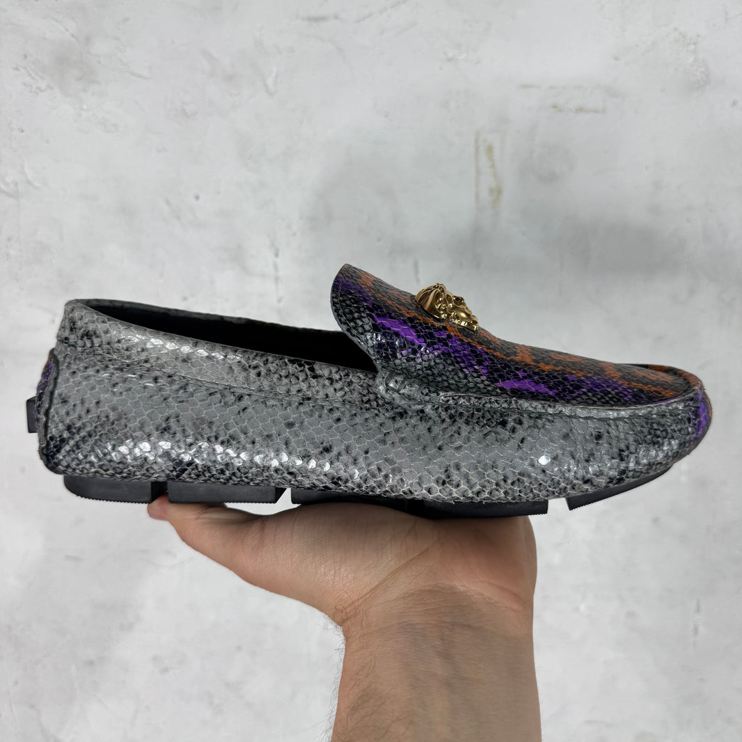Versace Snake-Print Medusa Loafers