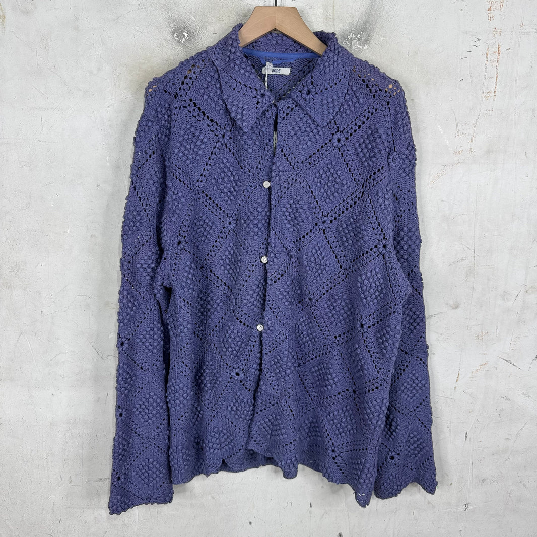 Bode Purple Crochet Shirt