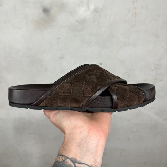 Bottega Veneta Tarik Intrecciato Suede Slide Sandals