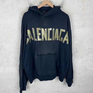 Balenciaga Navy Tape Logo Hoodie