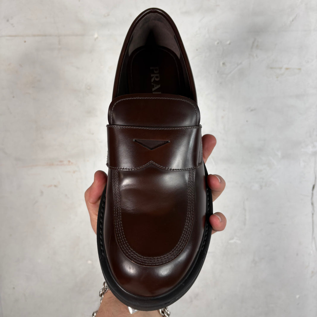 Prada Brown Leather Chunky Loafers