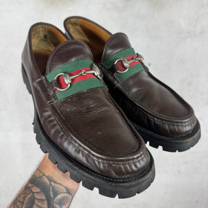 Gucci Platformed Brown Horsebit Loafers