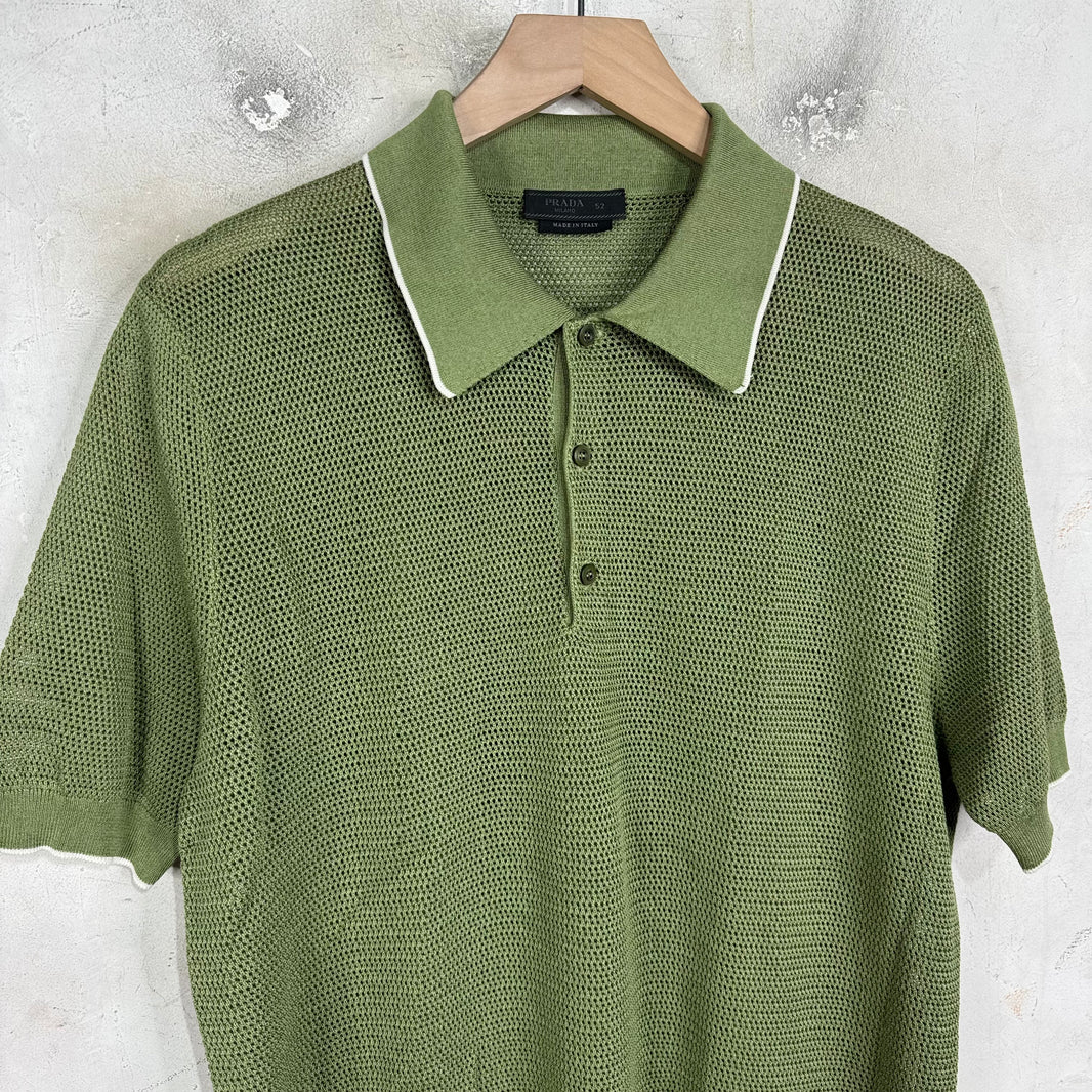 Prada Green Knitted Mesh Polo