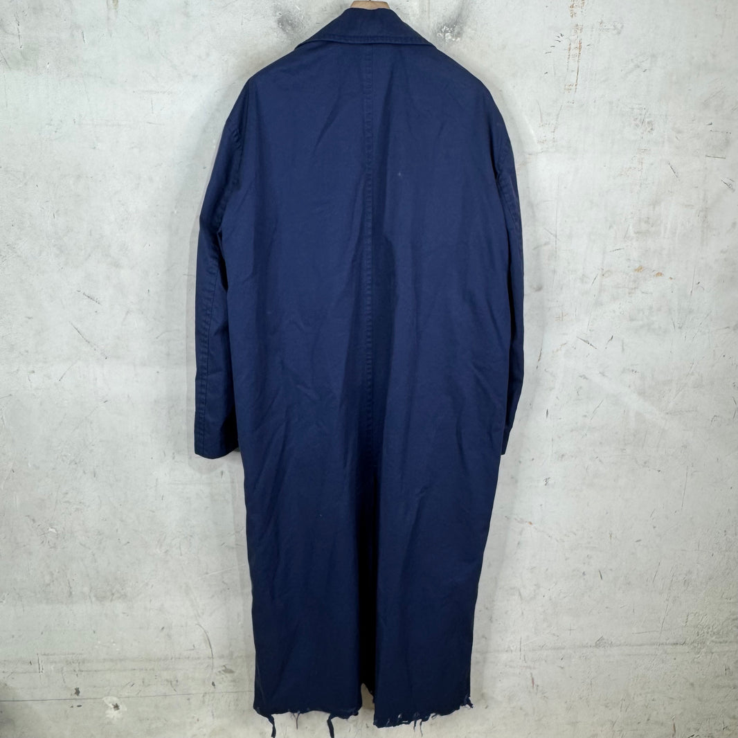 Balenciaga Distressed Hem Plaid Lined Long Coat