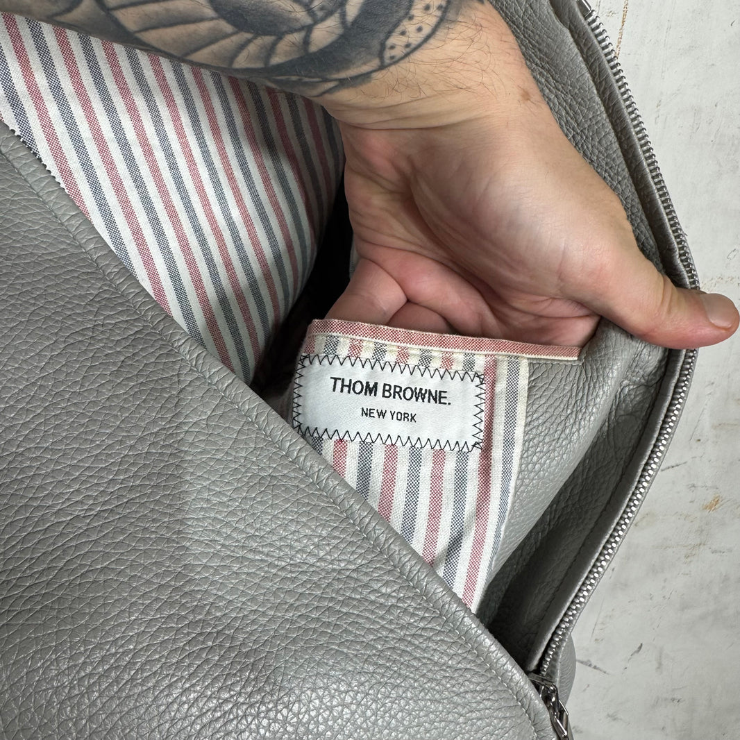 Thom Browne Grey Striped Leather Jacket