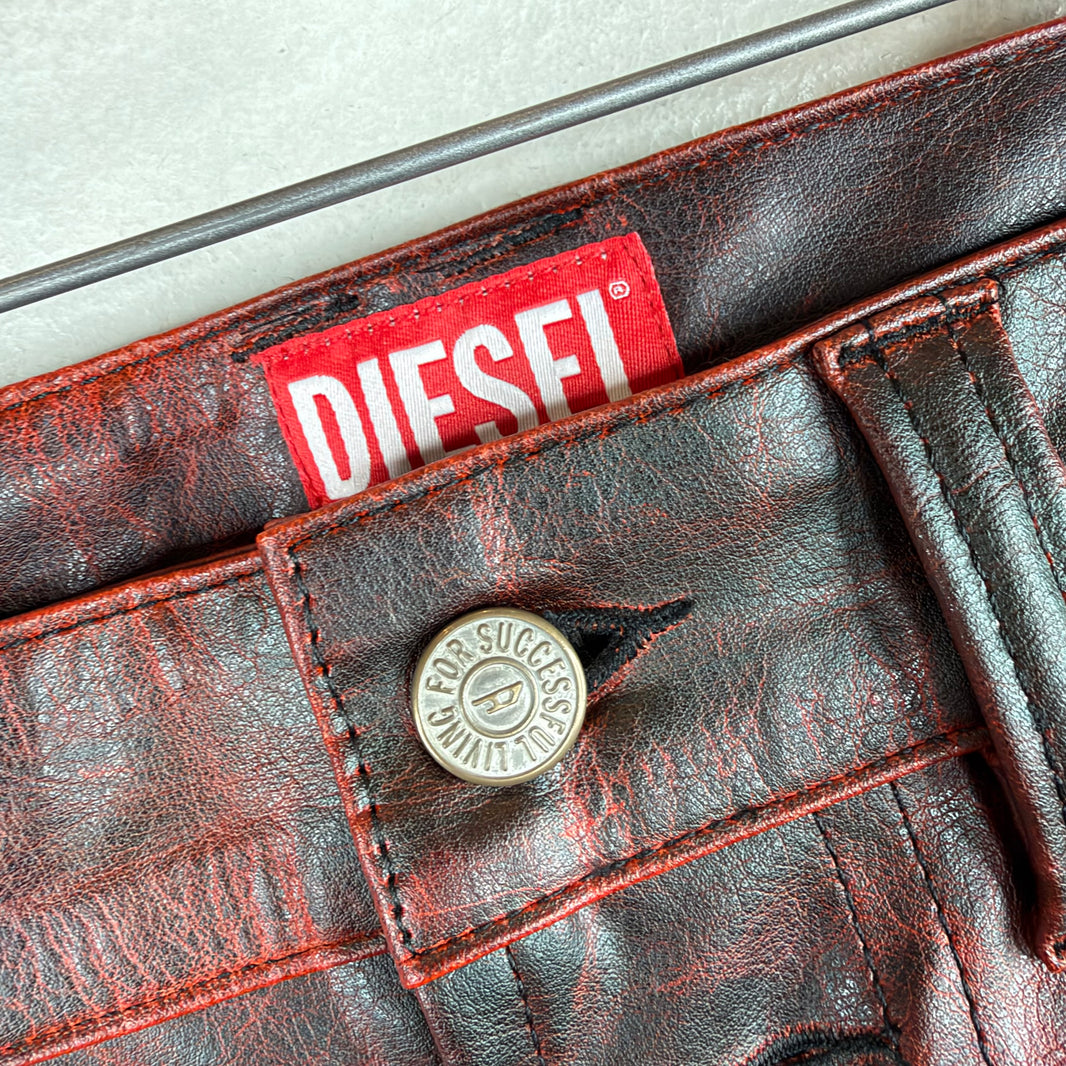 Diesel Faux Leather Oxblood Trousers