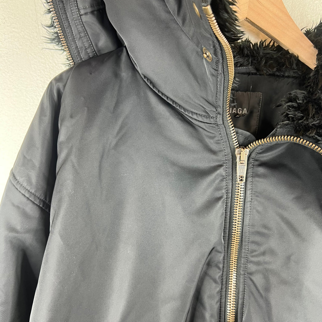Balenciaga Faux Fur Hooded Bomber Jacket