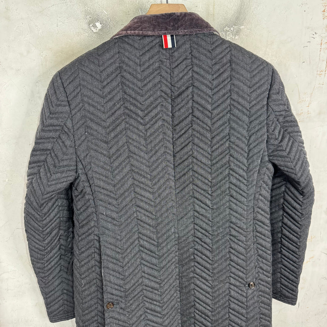 Thom Browne Chevron Quilted Mid Length Coat