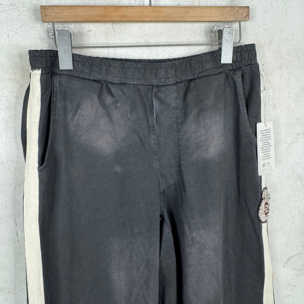 424 Black Stripped Ripped Sweatpants