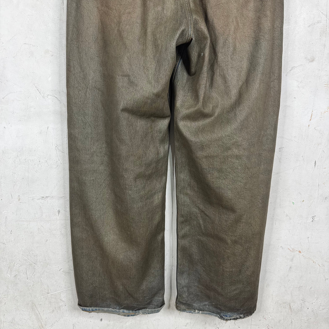 Acne Studios Olive Waxed Wide Leg Jeans