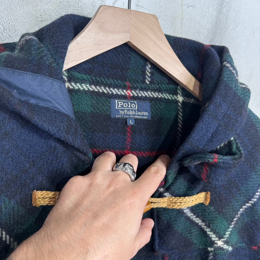 Ralph Lauren Wool Plaid Long Clasped Coat