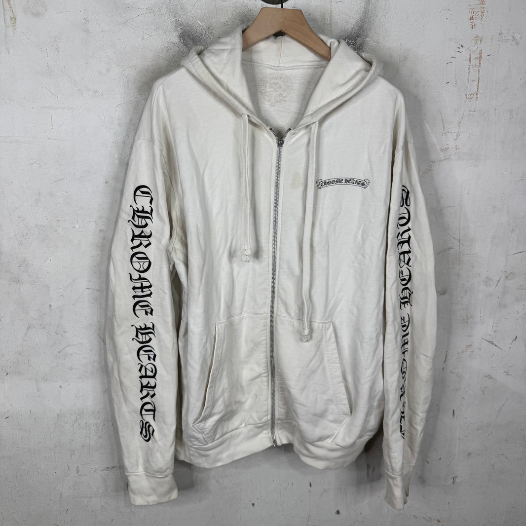 Chrome Hearts Smoked Script Sleeve White Zip Hoodie