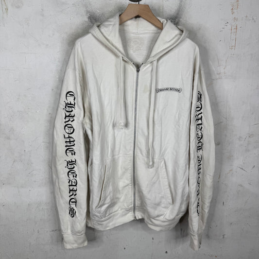 Chrome Hearts Smoked Script Sleeve White Zip Hoodie