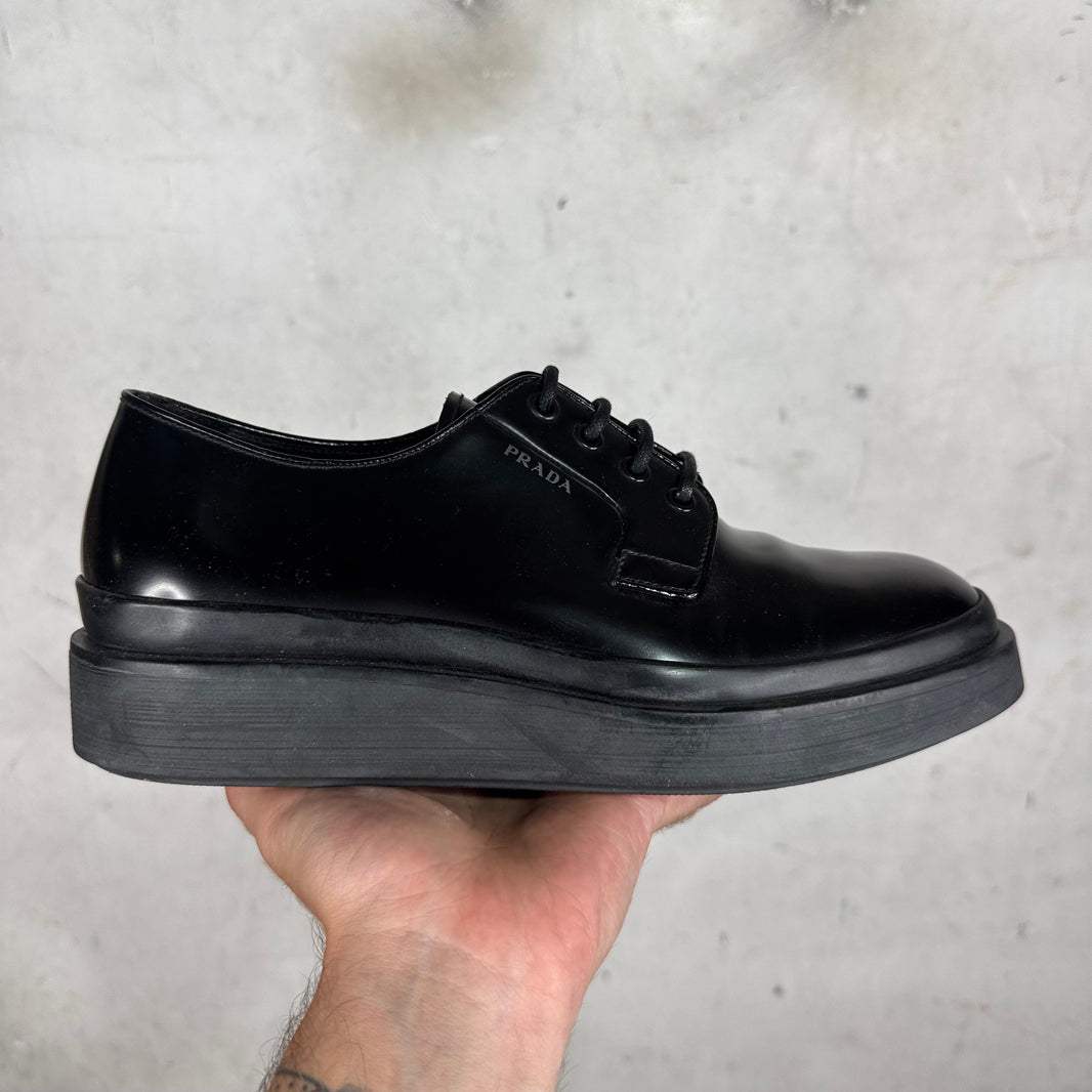Prada Leather Flat Platform Sole Derbys