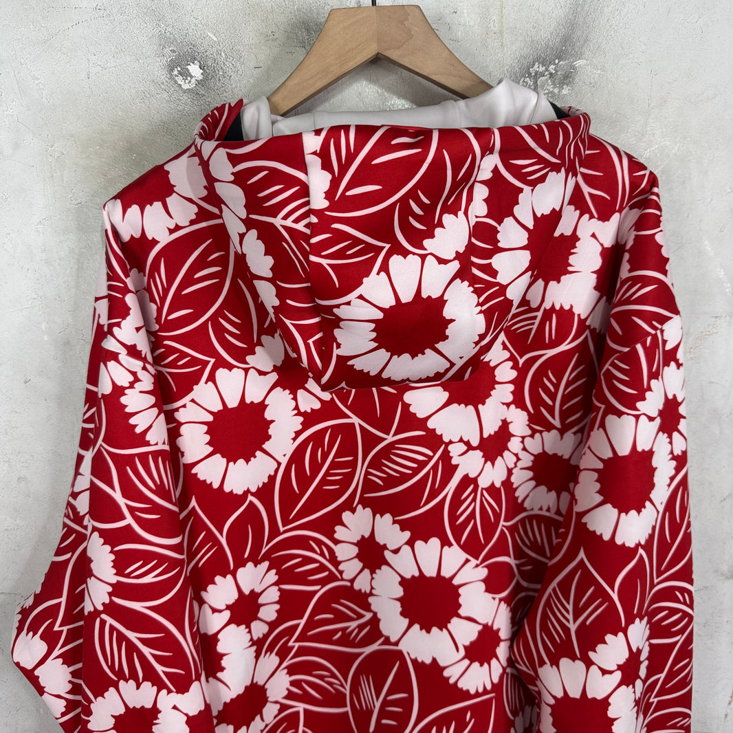 Prada Red Floral Plaqued Hooded Track Jacket