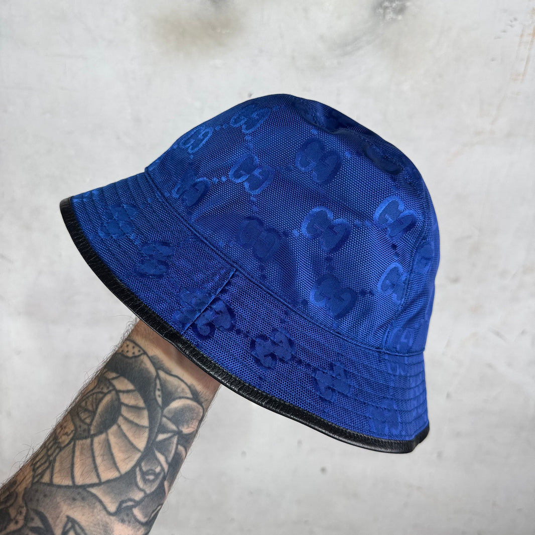 Gucci Blue Monogram Bucket Hat New