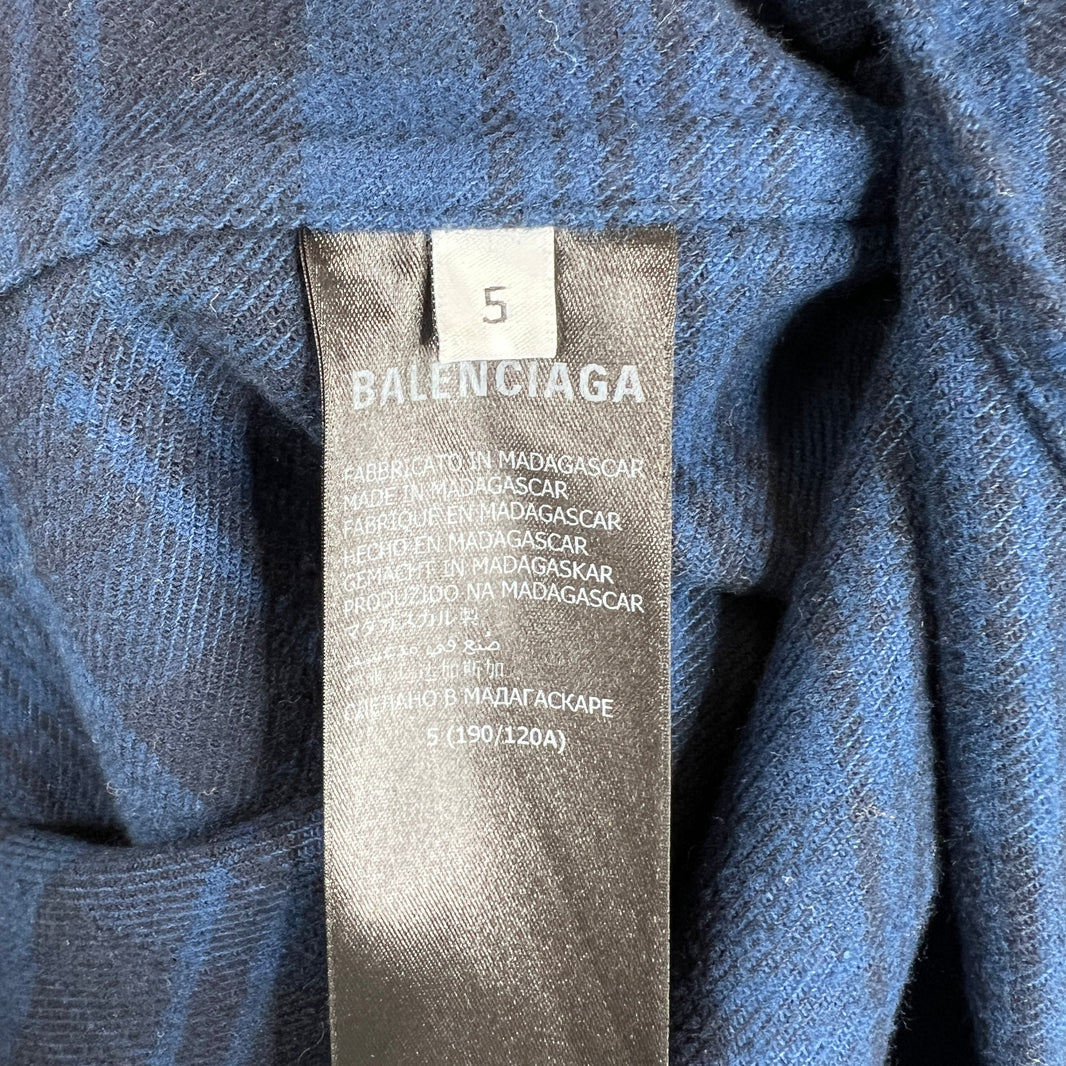 Balenciaga Navy Hooded Plaid Flannel Jacket