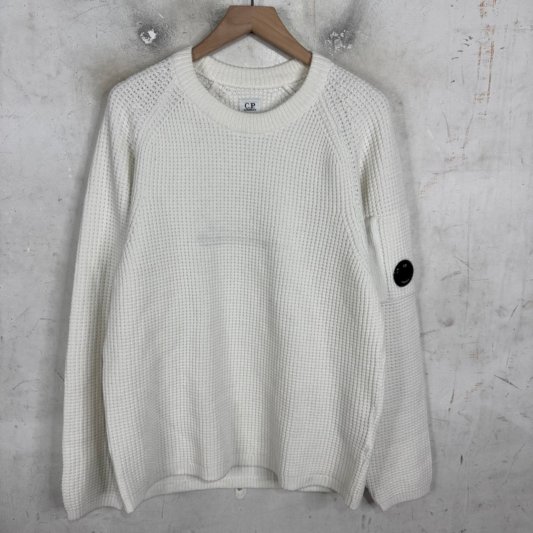CP Company White Waffle Knitted Sweater