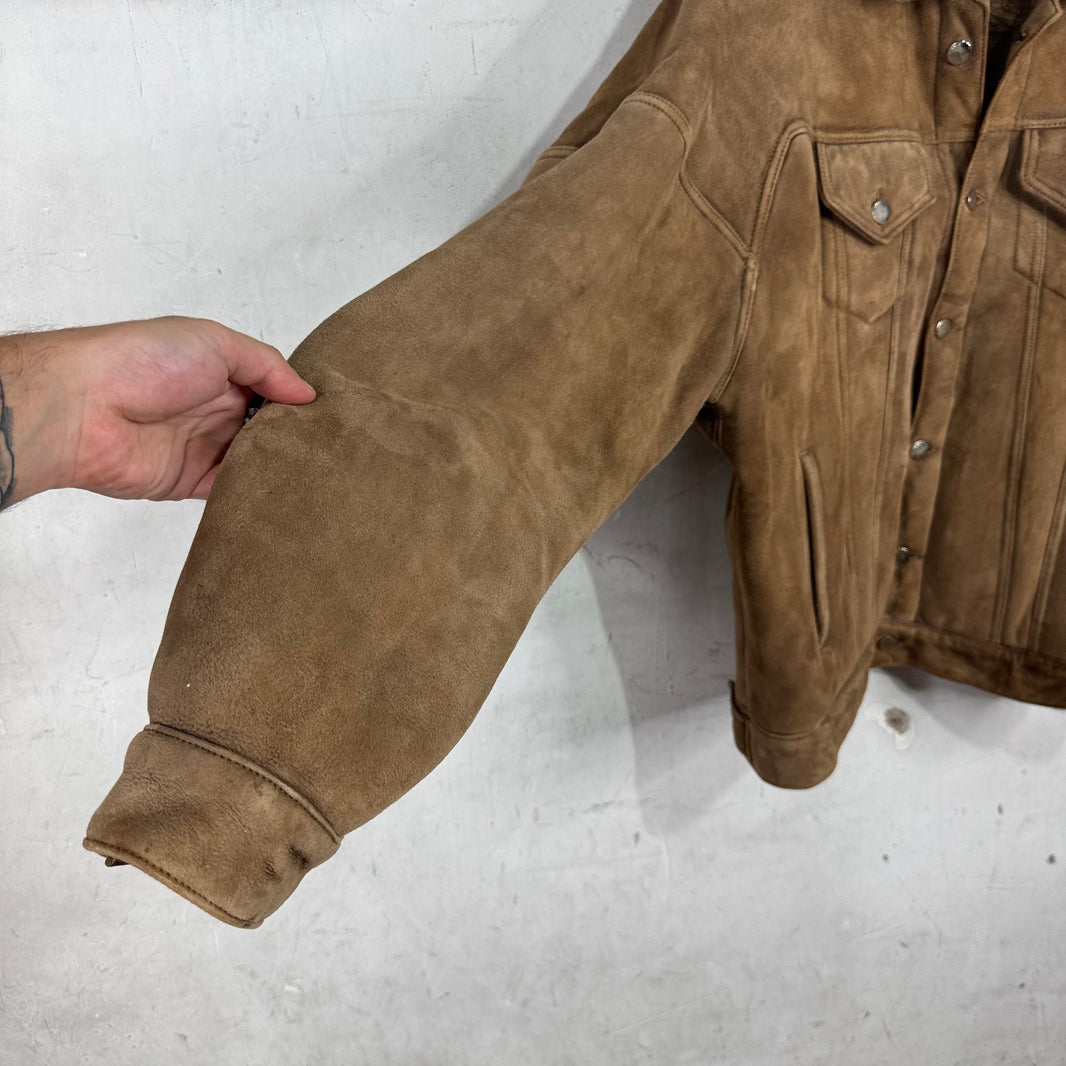 Amiri Suede Shearling Trucker Jacket
