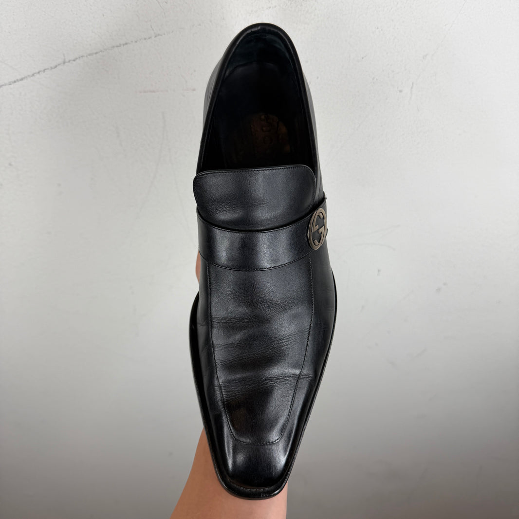 Gucci Black GG Metal Logo Loafers