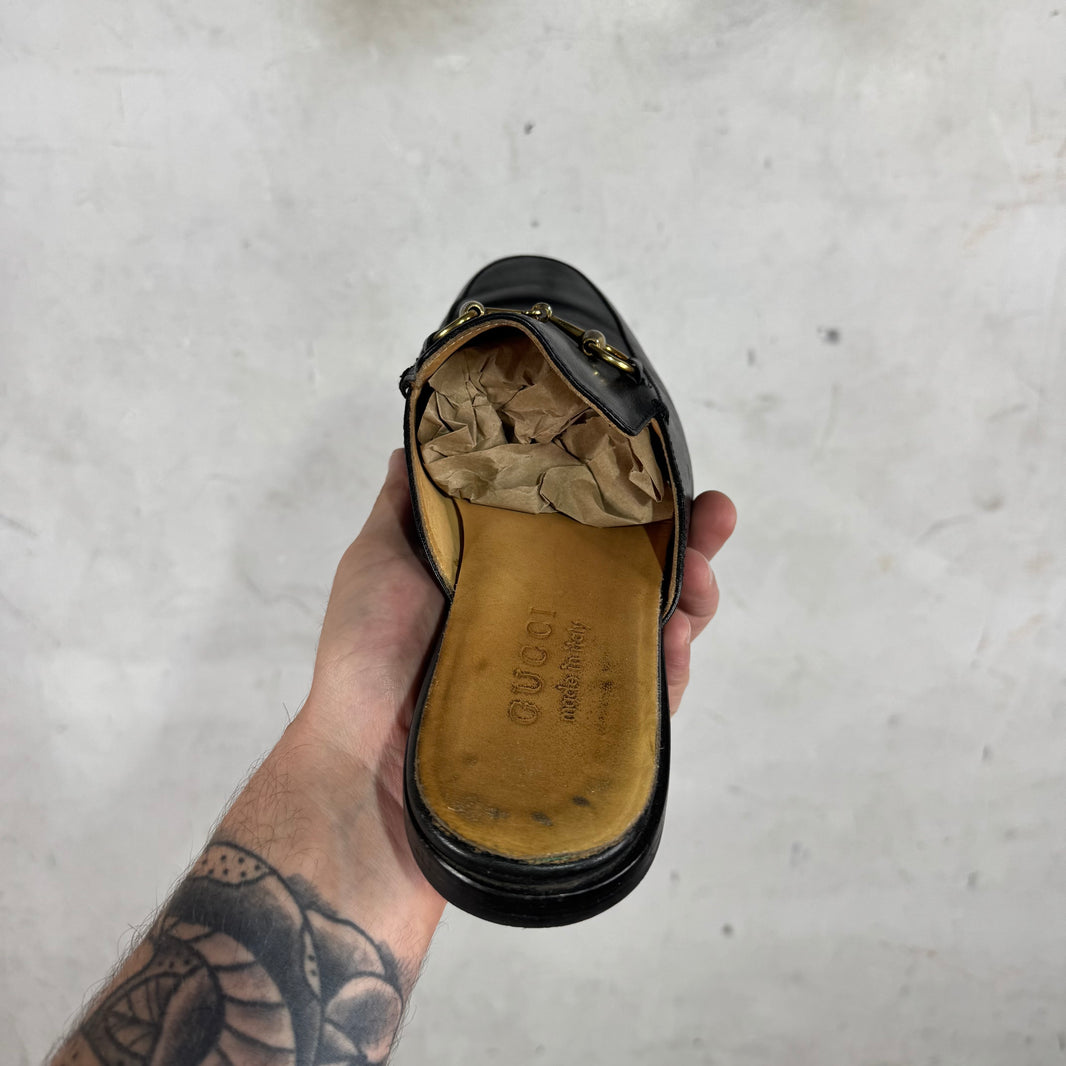 Gucci Black Horse-Bit Mules