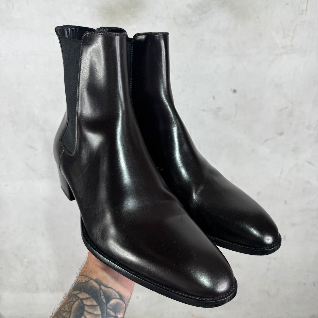 Saint Laurent Dark Brown Leather Wyatt Boots