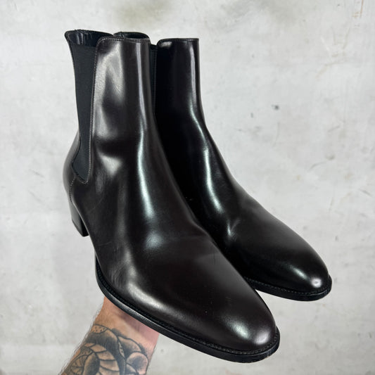 Saint Laurent Dark Brown Leather Wyatt Boots