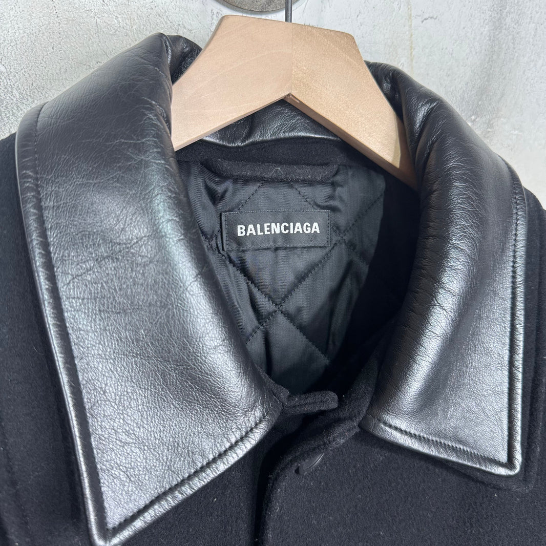 Balenciaga Leather Collared Wool Jacket
