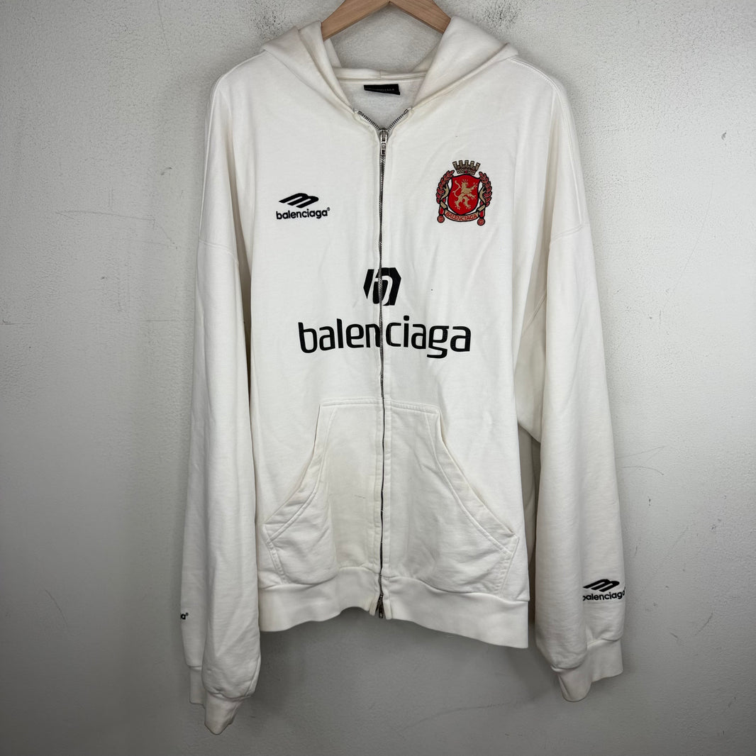 Balenciaga White Soccer Crest Zip Up Hoodie