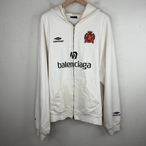 Balenciaga White Soccer Crest Zip Up Hoodie