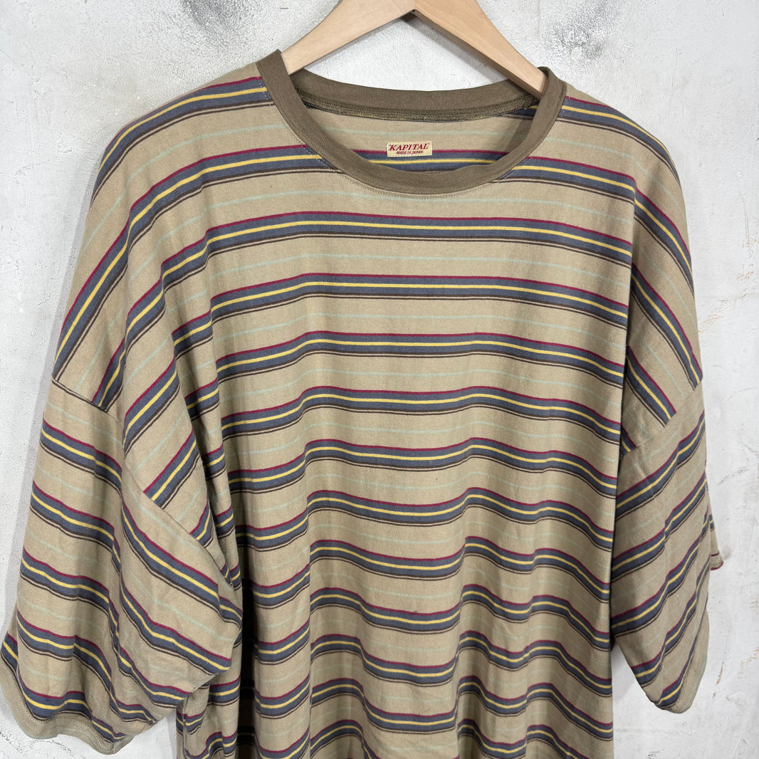 Kapital Tan Boxy Striped T-Shirt