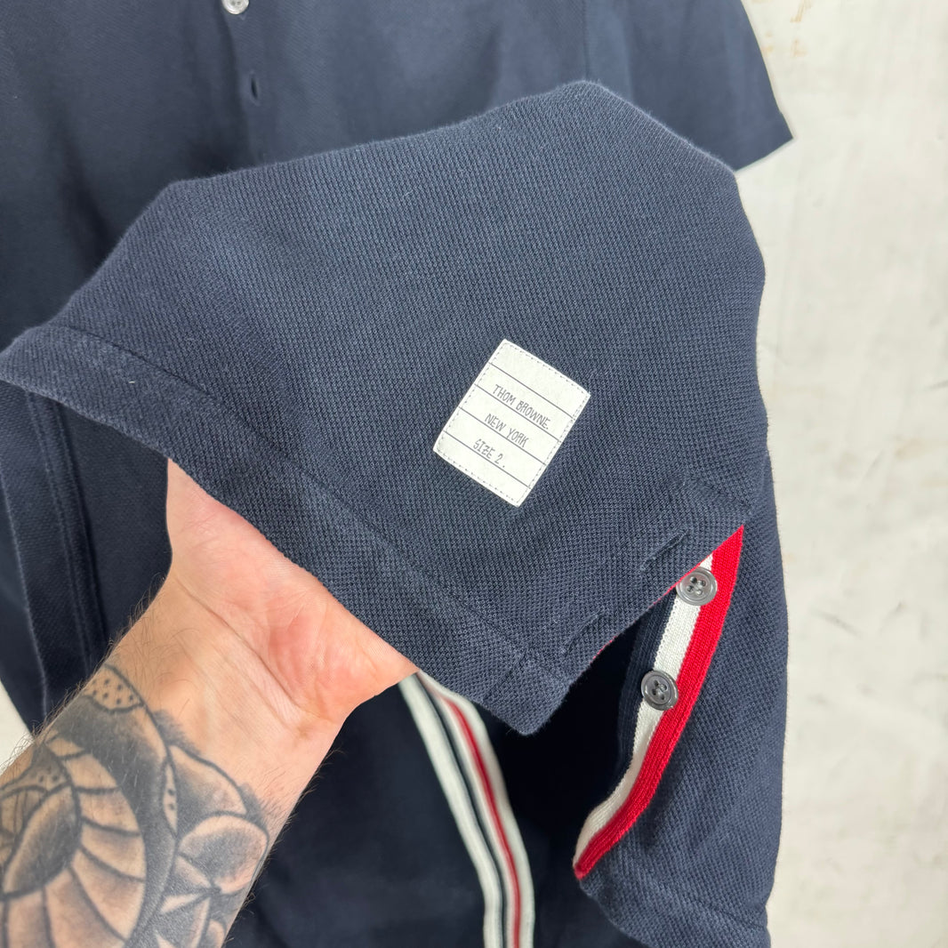 Thom Browne Navy Back Striped Polo