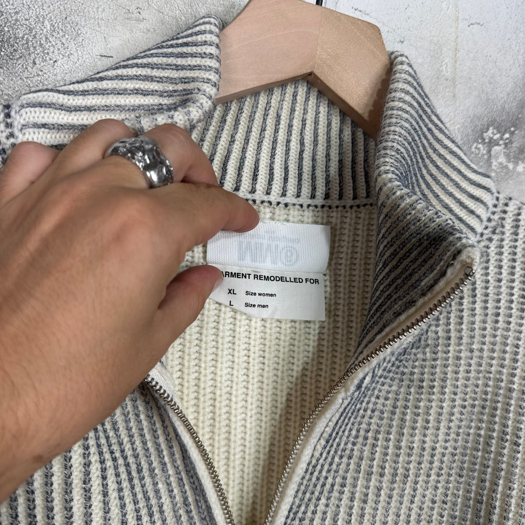 MM6 Two Tone Ribbed Knit Zip Cardigan