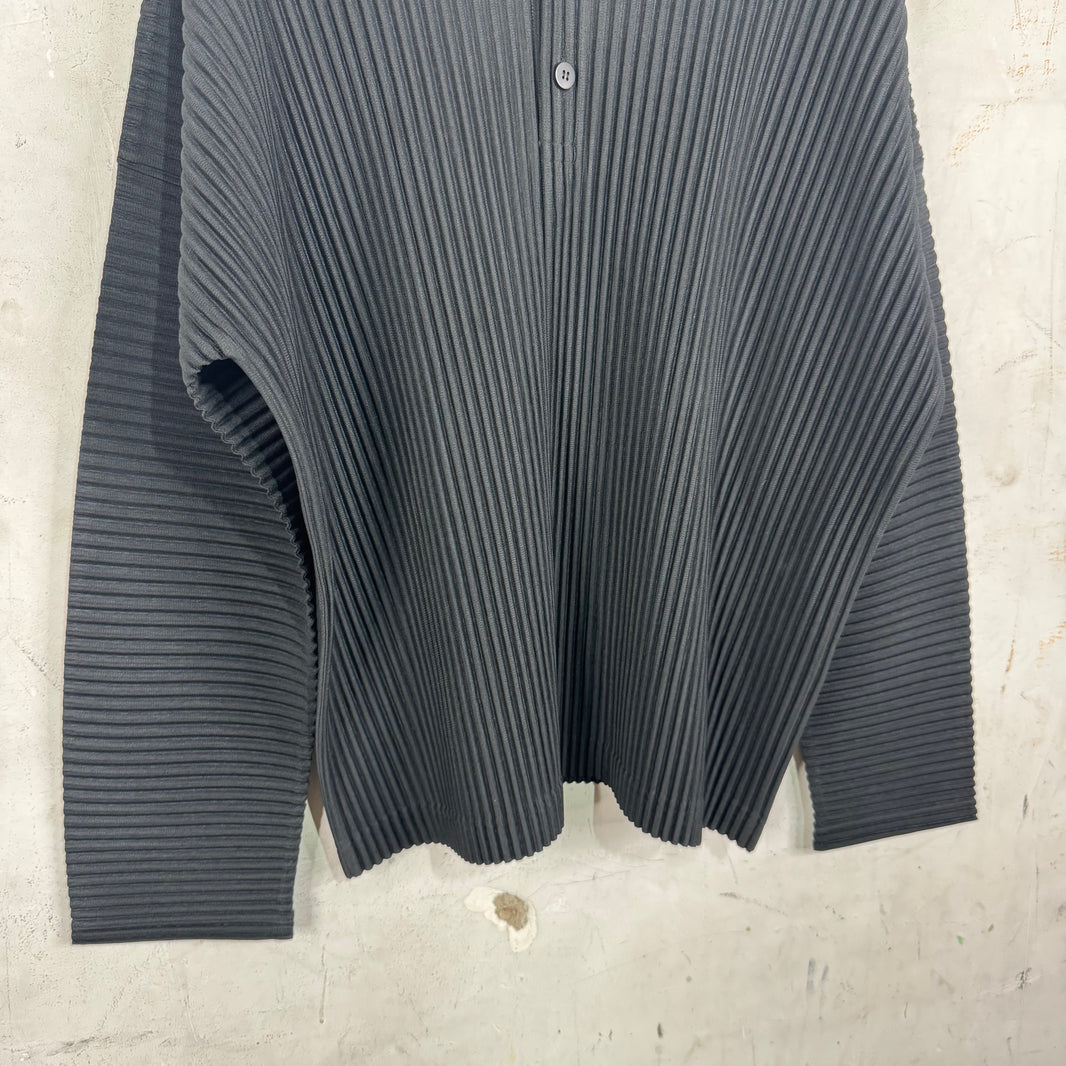 Issey Miyake Black Pleates L/S Collarless Shirt