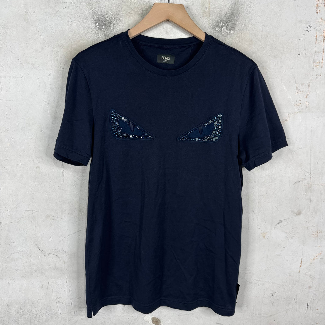 Fendi Navy Rhinestoned Monster T-Shirt