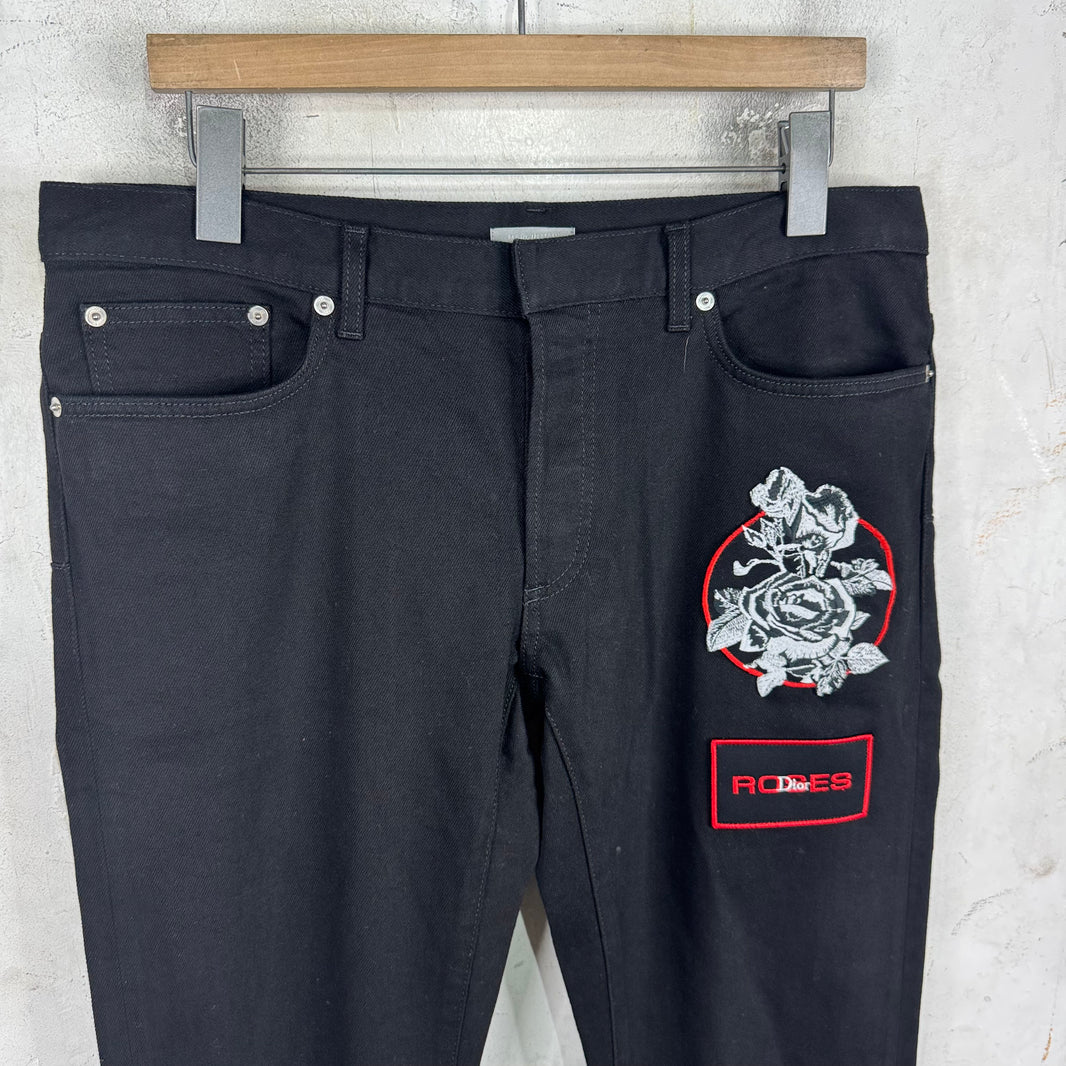 Dior Black Roses Patch Skinny Jeans