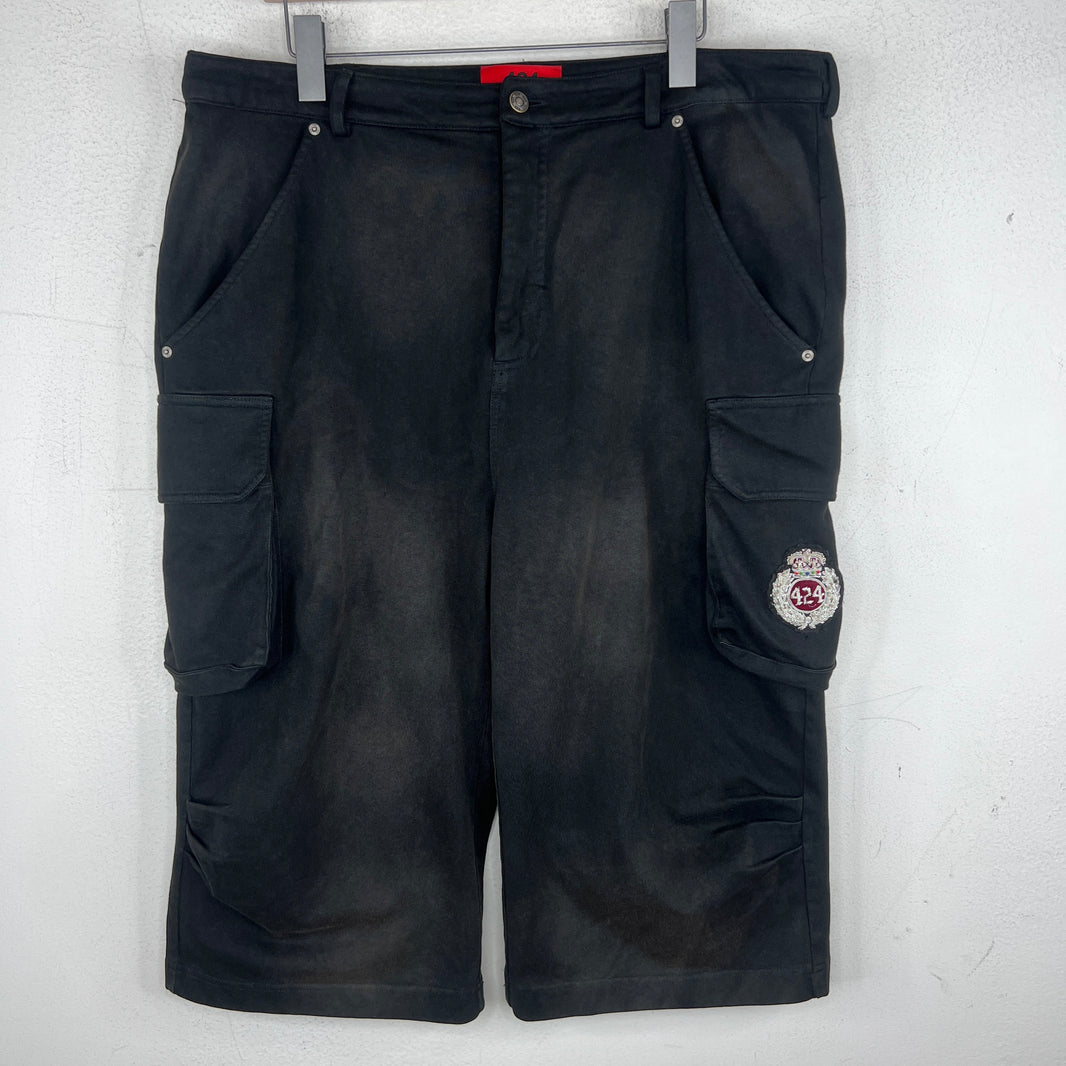 424 Black Crest Cargo Shorts
