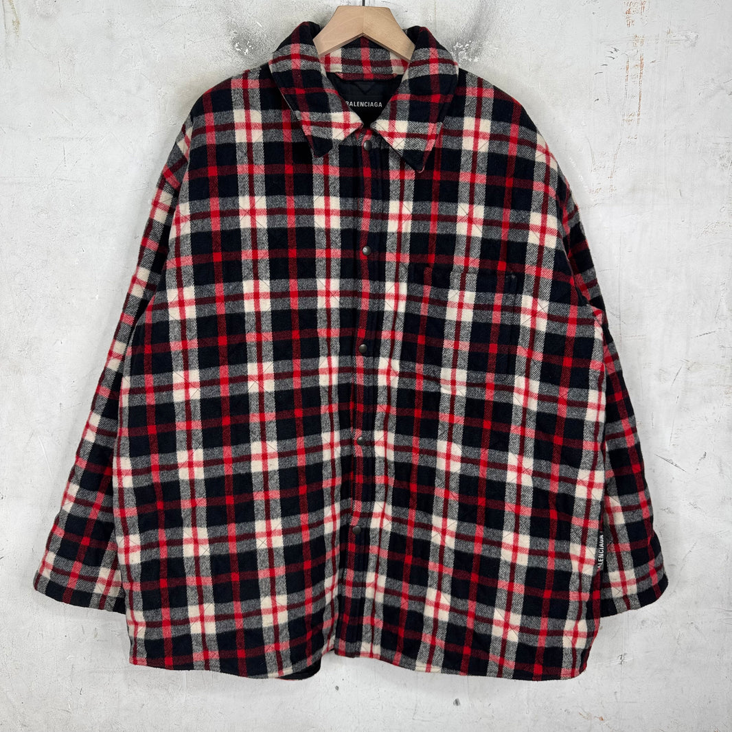 Balenciaga Plaid Heavy Quilted Snap Flannel