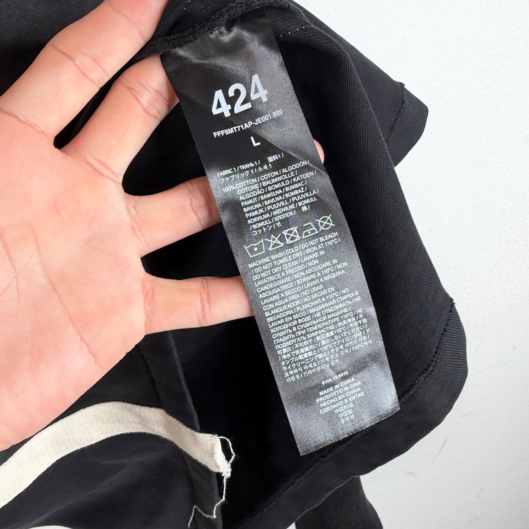 424 Black Washed Double Layer Polo T-Shirt