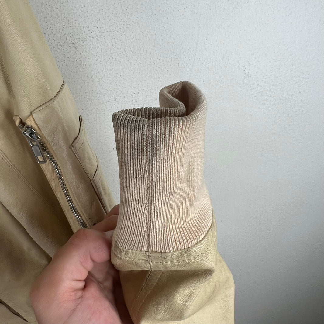 Rick Owens Cream Leather Bomber Jacket