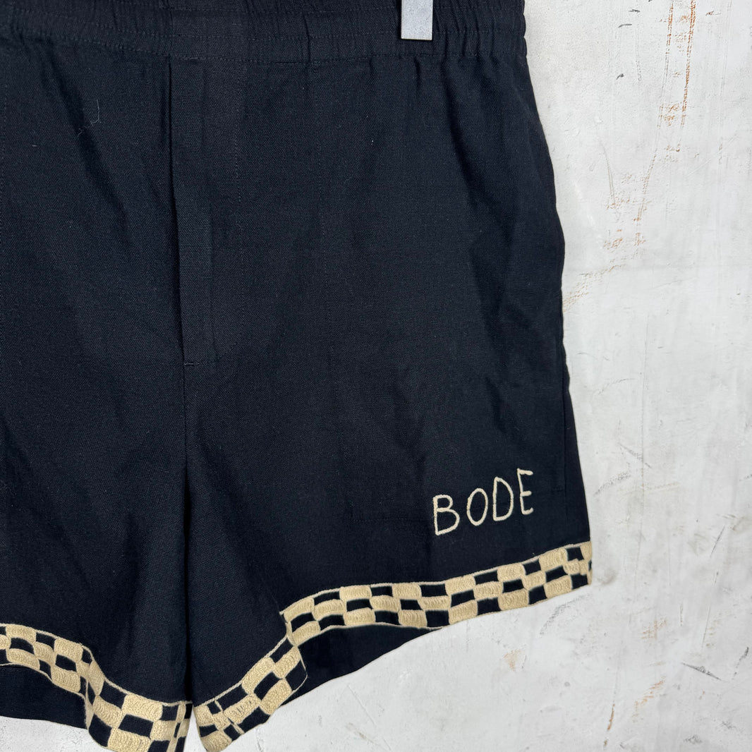 Bode Checkered Trim Canvas Shorts